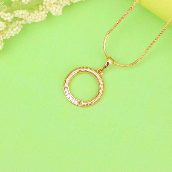 "Rose Gold Textured Circle Pendant with Crystal Accent Detail, XPPT1489 - Picture 12 of 12